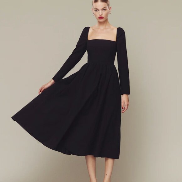 Reformation Elly Dress Square neckline long sleeve evening midi gown Size 2 - Picture 1 of 2